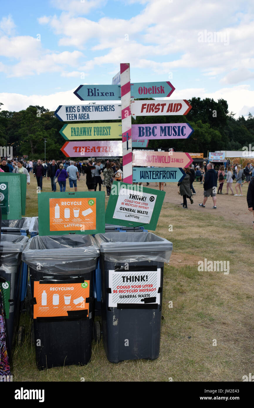 Latitude Festival 2017, Henham Park, Suffolk, UK. Recycling & Abfall-Behälter Stockfoto