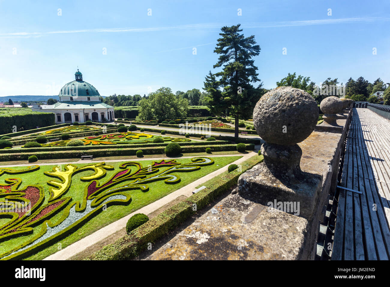 Kromeriz Garten, Blick von der Arcade-Loggia, Pleasure Garden, Kromeriz UNESCO Garten, Mähren, Tschechische Republik Ziergarten atemberaubender Garten Stockfoto