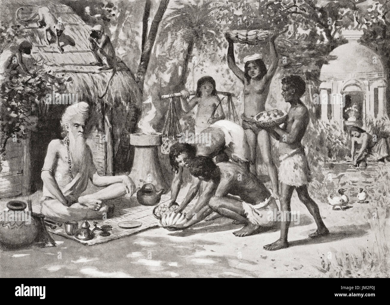 Ein Einsiedler im alten Indien, die hier zu sehen, Essen von der jüngeren Generation gebracht.  Hutchinson Geschichte der Nationen veröffentlichte 1915. Stockfoto