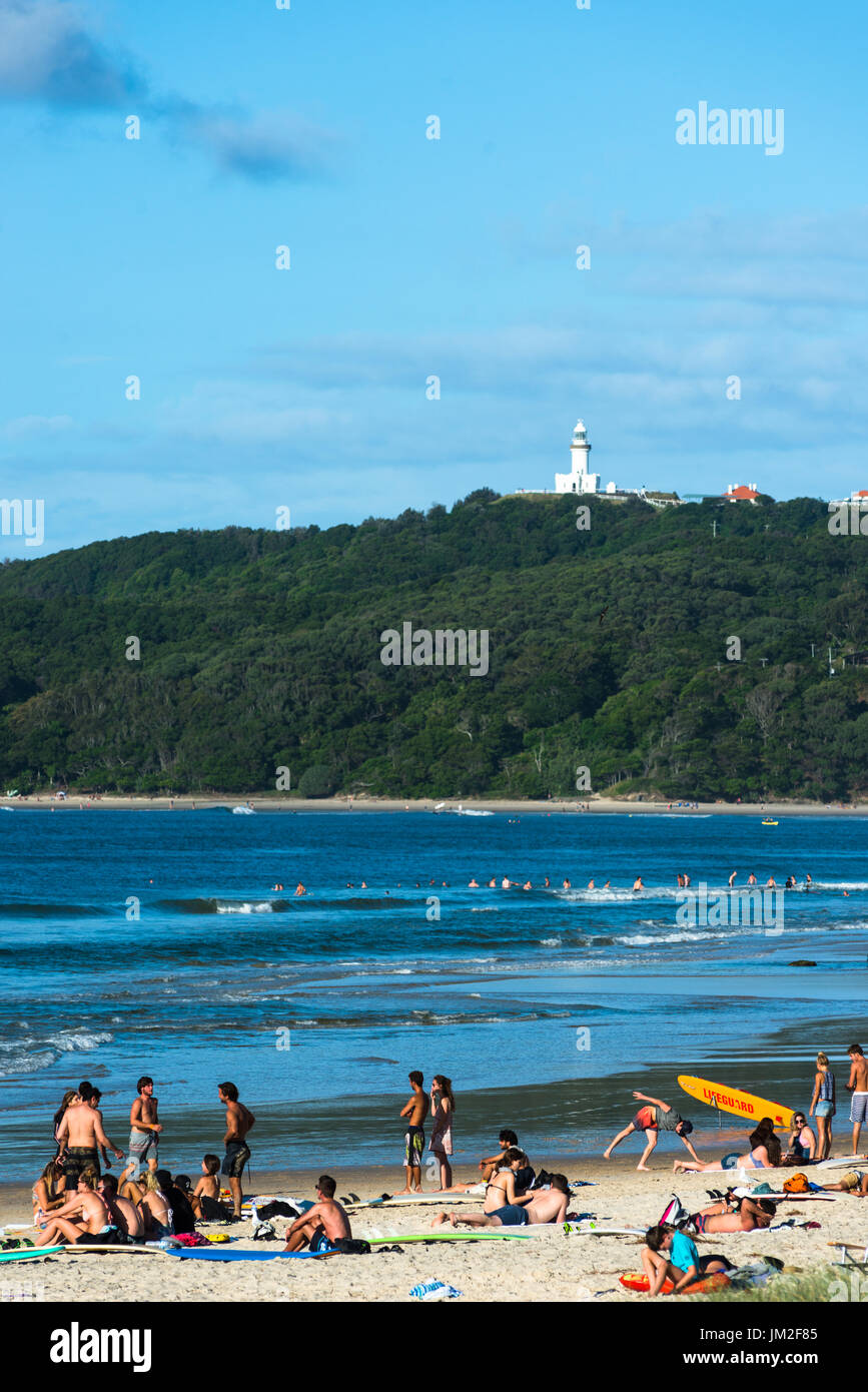 Eine geschäftige Hauptstrand in Byron Bay, New South Wales, Australien. Stockfoto