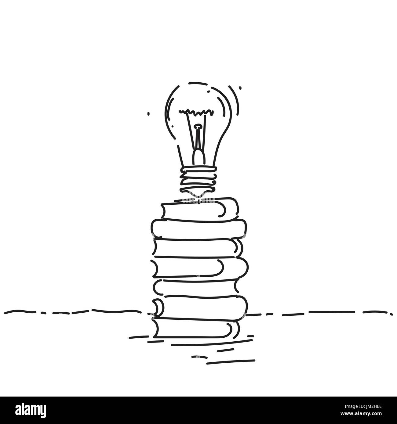 Glühbirne auf Bücher Stapelkonzept neue kreative Idee Stock Vektor