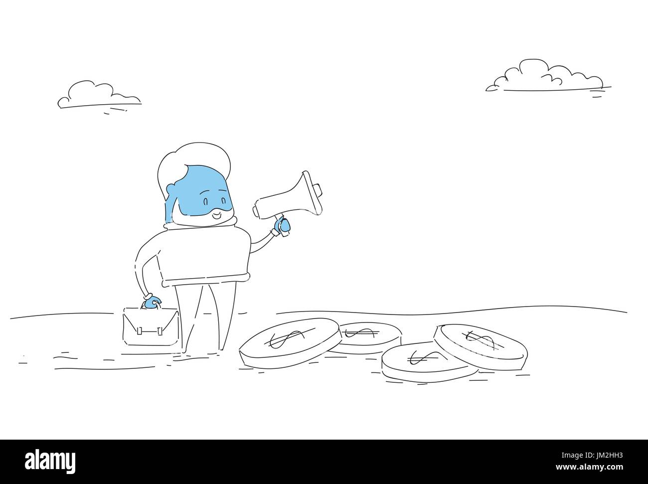 Abstrakt Business Mann halten Megaphon Lautsprecher Digital Marketing Strategiekonzept Stock Vektor