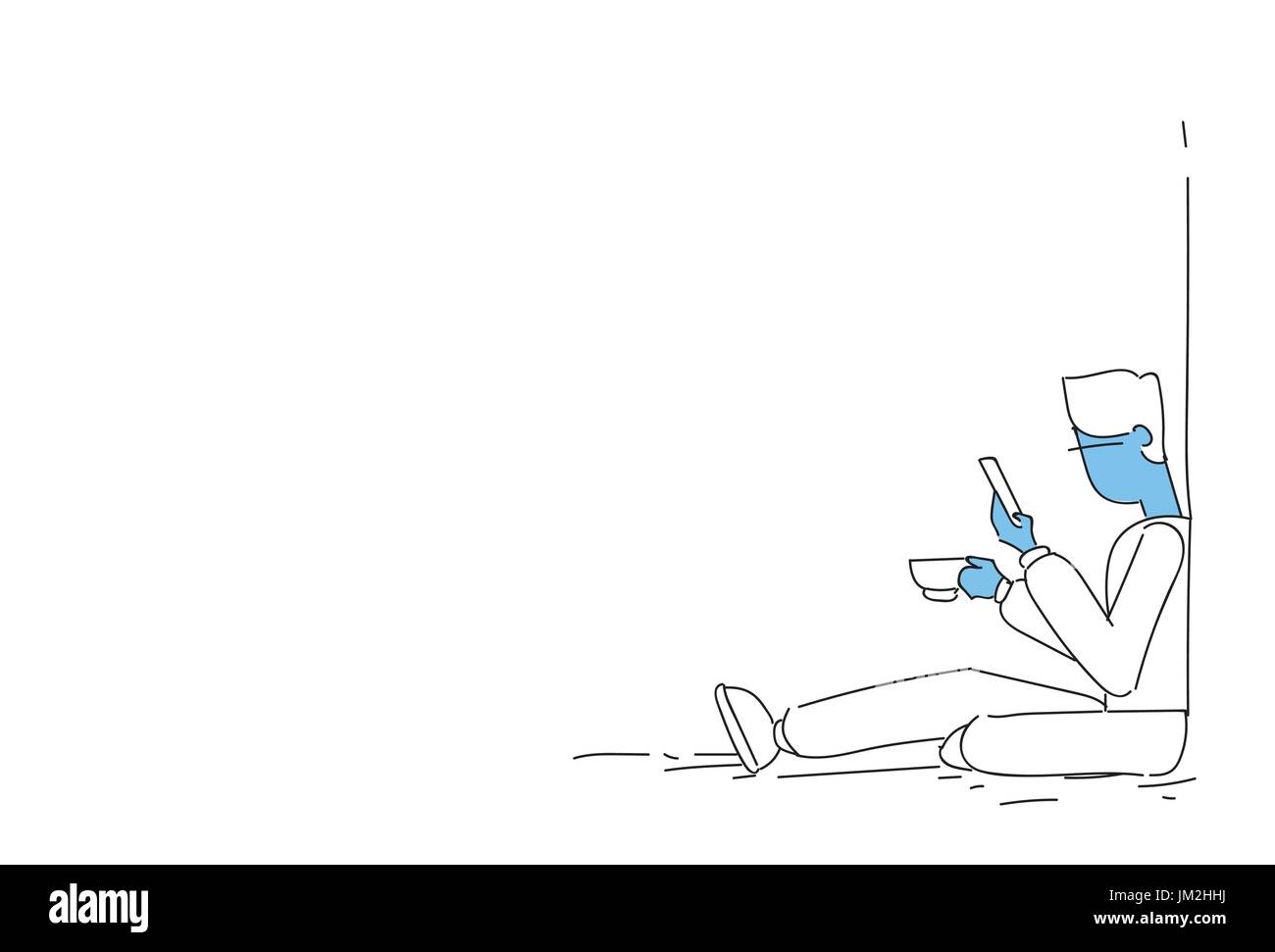 Business-Mann sitzen mit Handy Smartphone Kaffee trinken die Erholung in der Pause Stock Vektor