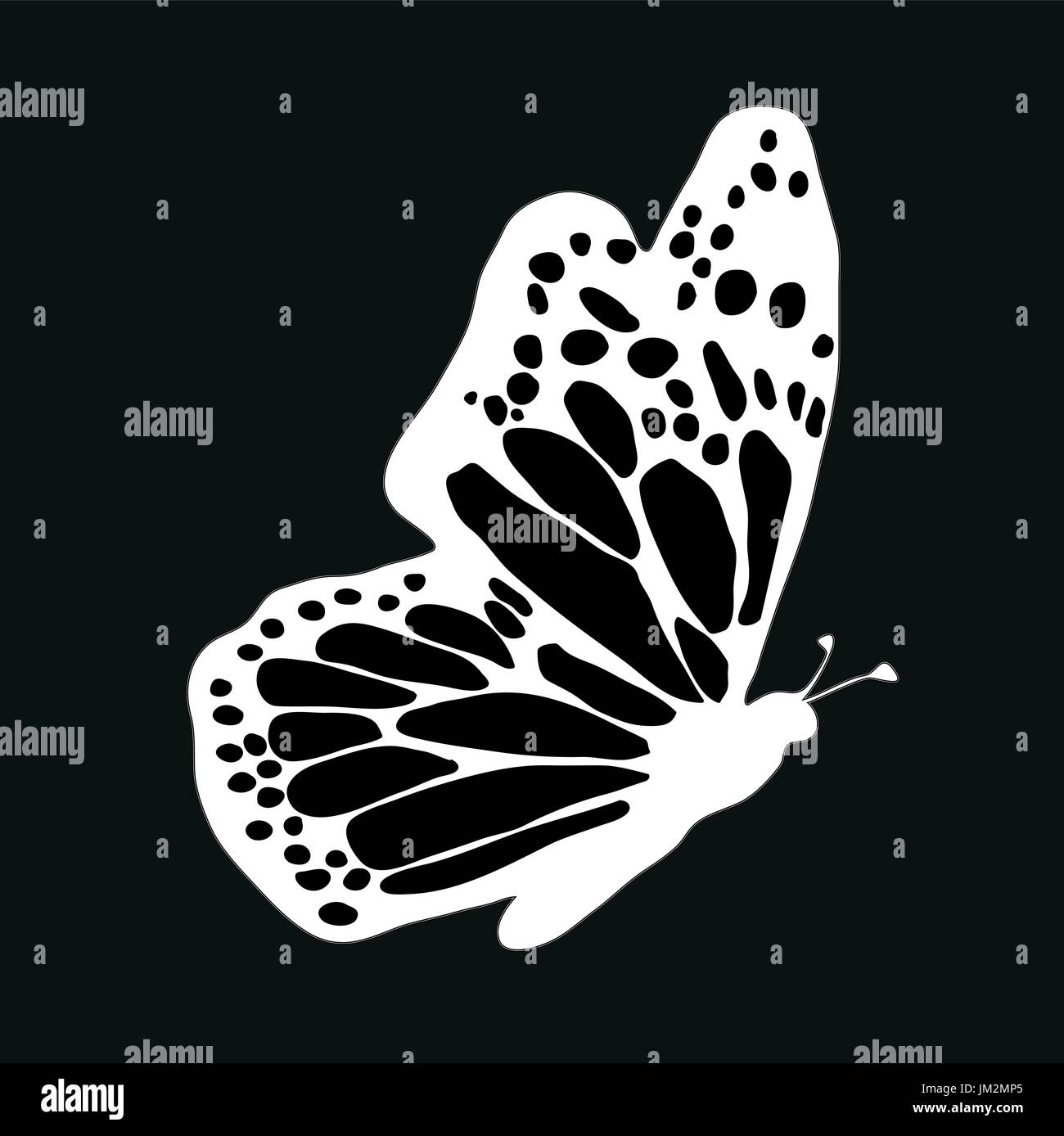 Weiße Butterflyon schwarzen Hintergrund. Tatoo-Vektor-Illustration. Stock Vektor