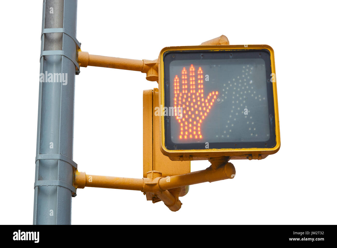 New York Fußgängerampel mit roten Hand isoliert auf weiss mit Beschneidungspfad Stockfoto