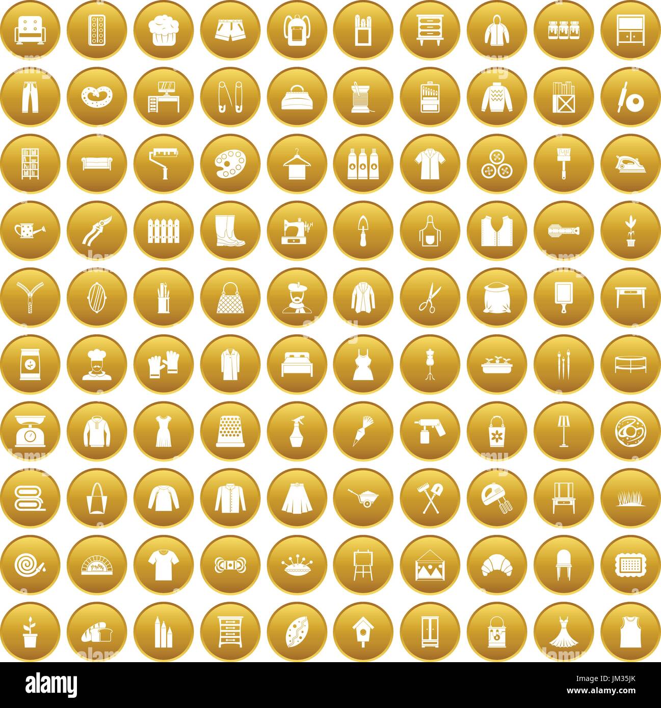 100 Handarbeit Icons set gold Stock Vektor