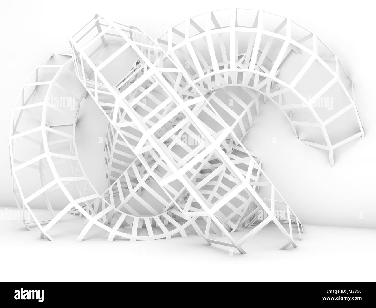 Abstrakte digitale Hintergrund, weiße Wire-Frame Struktur Installation. 3D Render-illustration Stockfoto