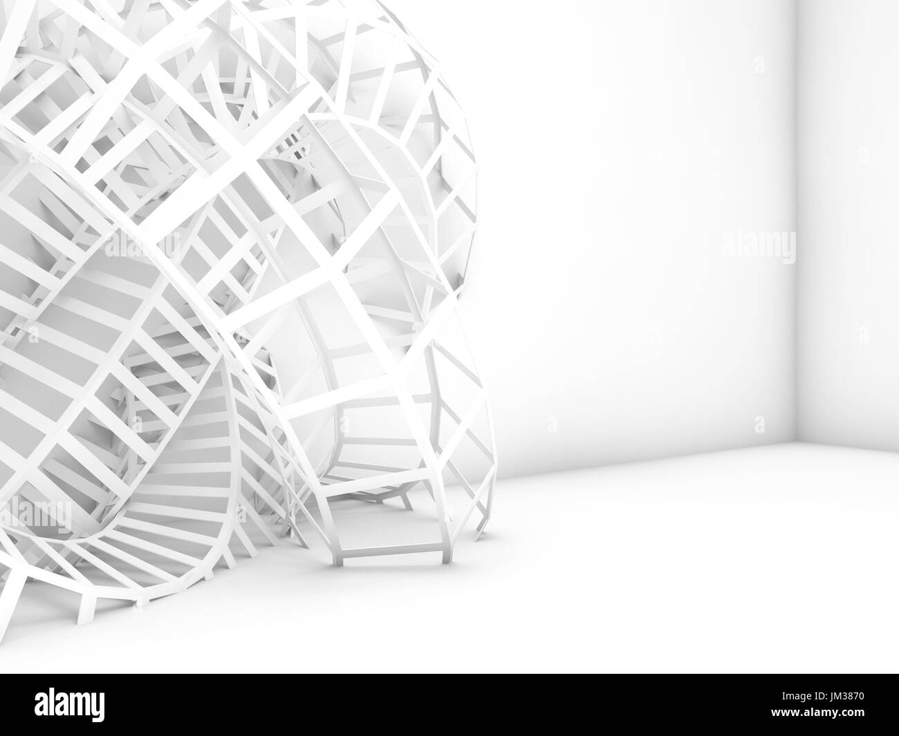 Abstrakte digitale Hintergrund, weiße Wire-Frame Struktur Installation. 3D illustration Stockfoto