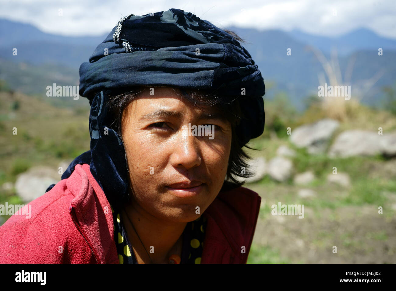 Porträt von Frau Bauer, obere Punakha Tal, Bhutan Stockfoto
