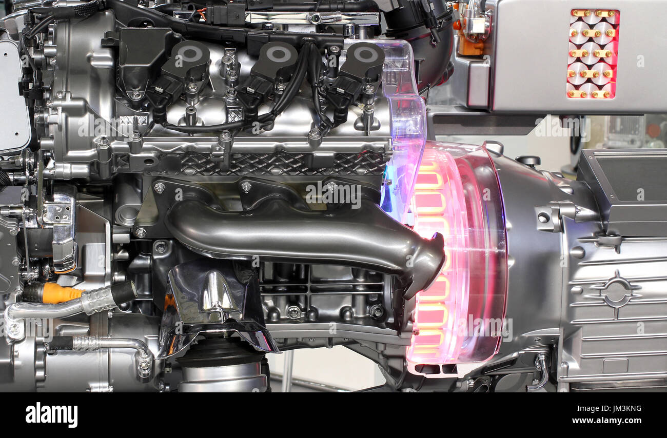 V6 Auto Hybrid Engine closeup Stockfoto