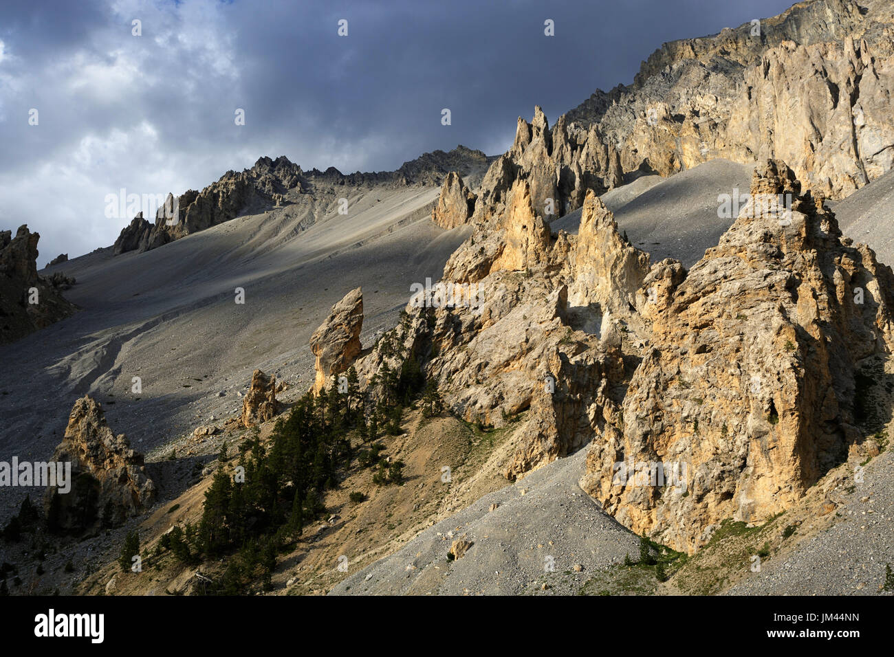 Mondlandschaft auf Casse Deserte, Col d ' Izoard, Alpes, Frankreich. Stockfoto