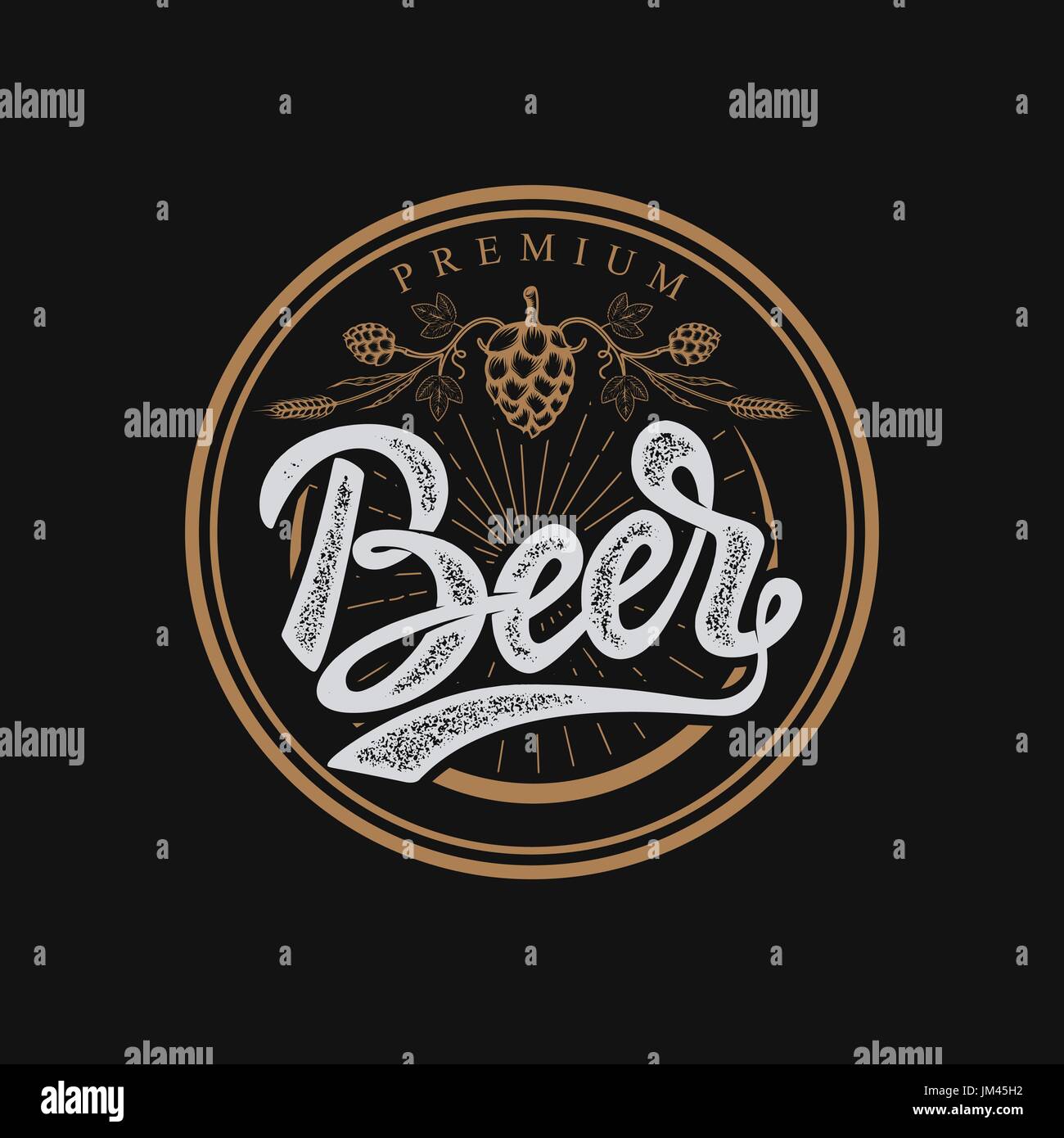 Premium-Bier-Emblem. Handgeschriebene Schrift Logo, Aufkleber, Abzeichen. Isoliert auf weißem Hintergrund. Vektor-Illustration. Stock Vektor