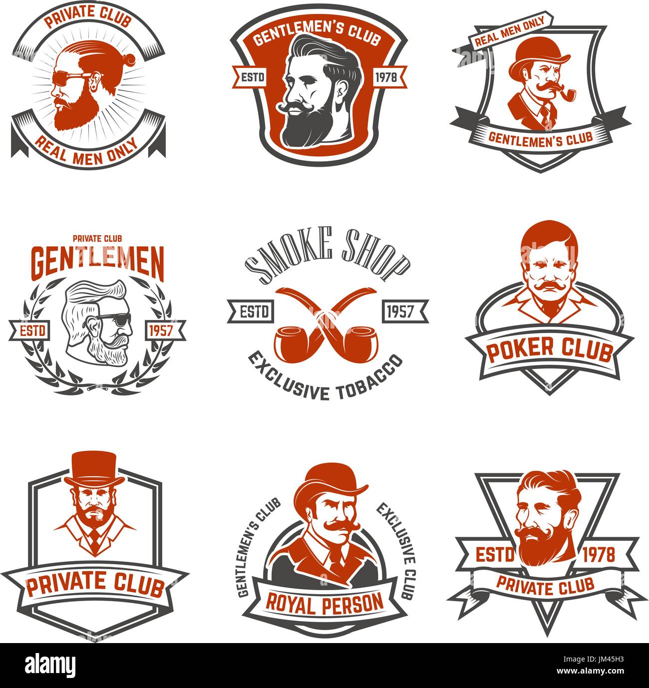 Satz von Gentlemen Privatclub Etiketten. Poker und Rauchen Club. Design-Elemente für Logo, Emblem, Zeichen. Vektor-illustration Stock Vektor