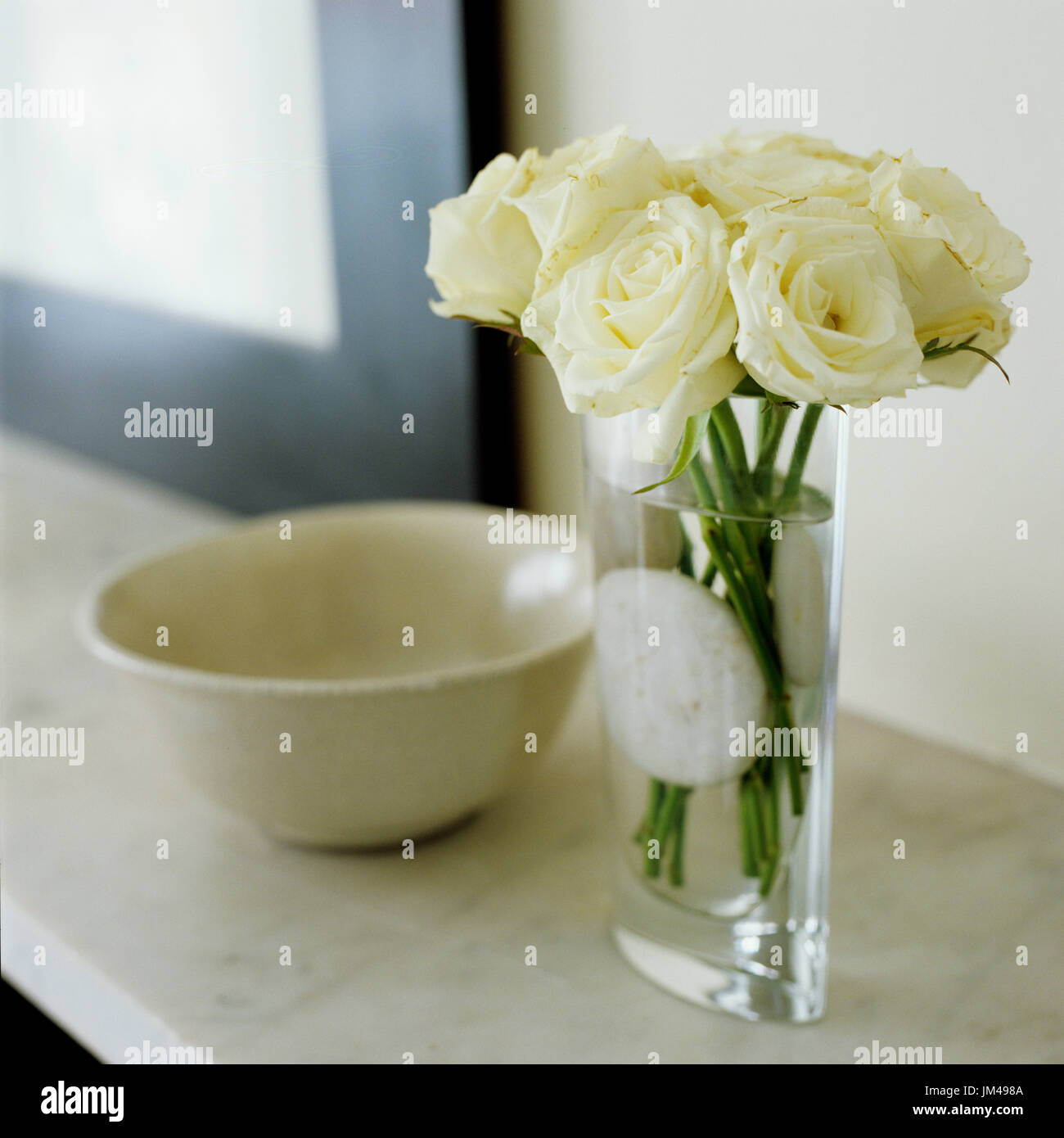 Weiße Blumen in vase Stockfoto