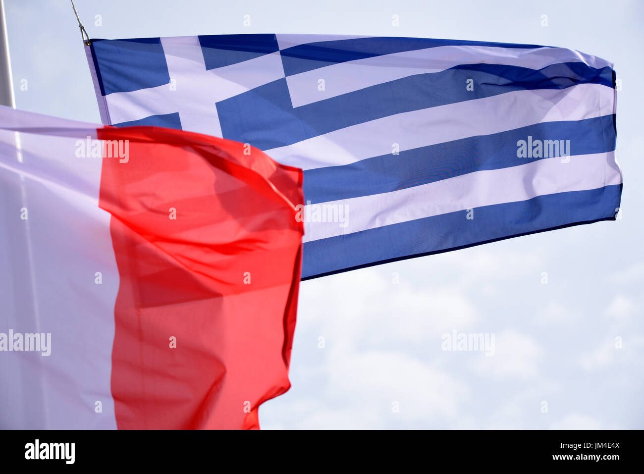 Flagge von Griechenland wuchs während der Siegerehrung Welt Para Athletics Championships London Stadium Stockfoto