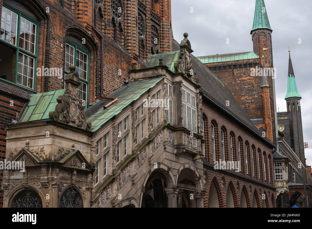 Rathaus mit pompösen Treppe von 1594, Hanseatic Stadt von Lübeck, UNESCO-Welterbe, Ostsee, Schleswig-Holstein, Deutschland, Europa Stockfoto