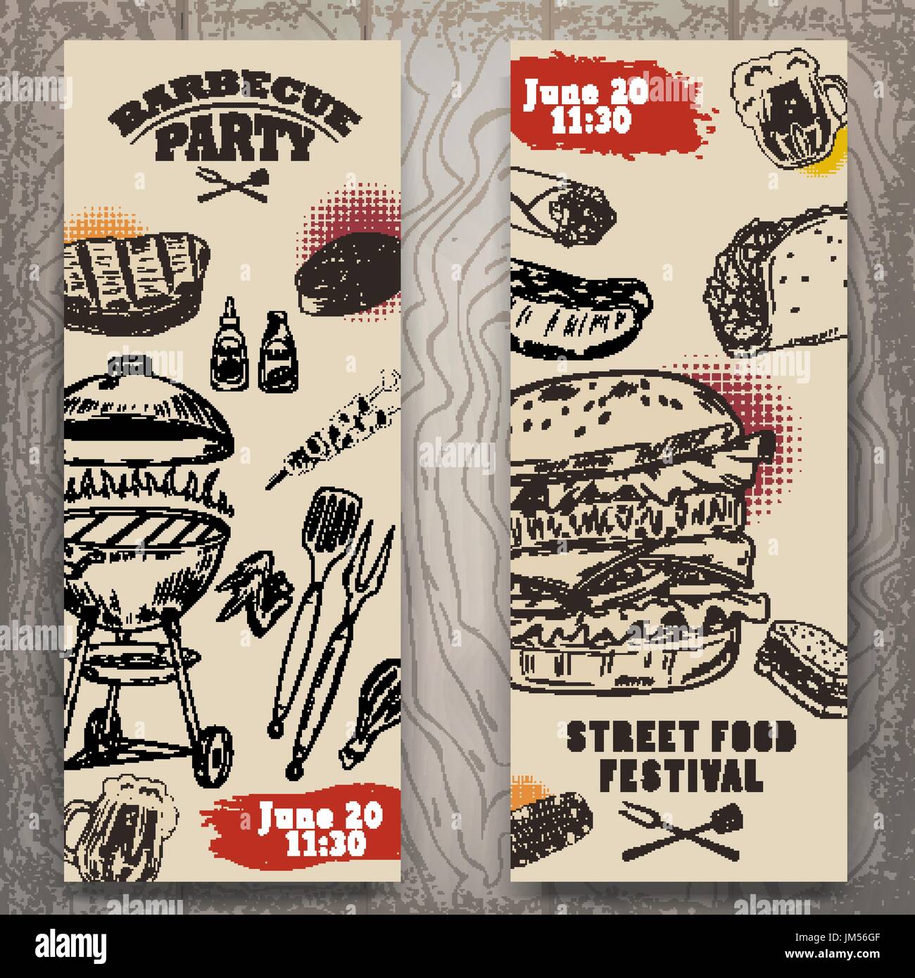 Satz Von Bbq Party Einladung Vorlagen Auf Hellem Hintergrund Grill Steak Fleisch Bier Und Burger Suppen Festival Stock Vektorgrafik Alamy