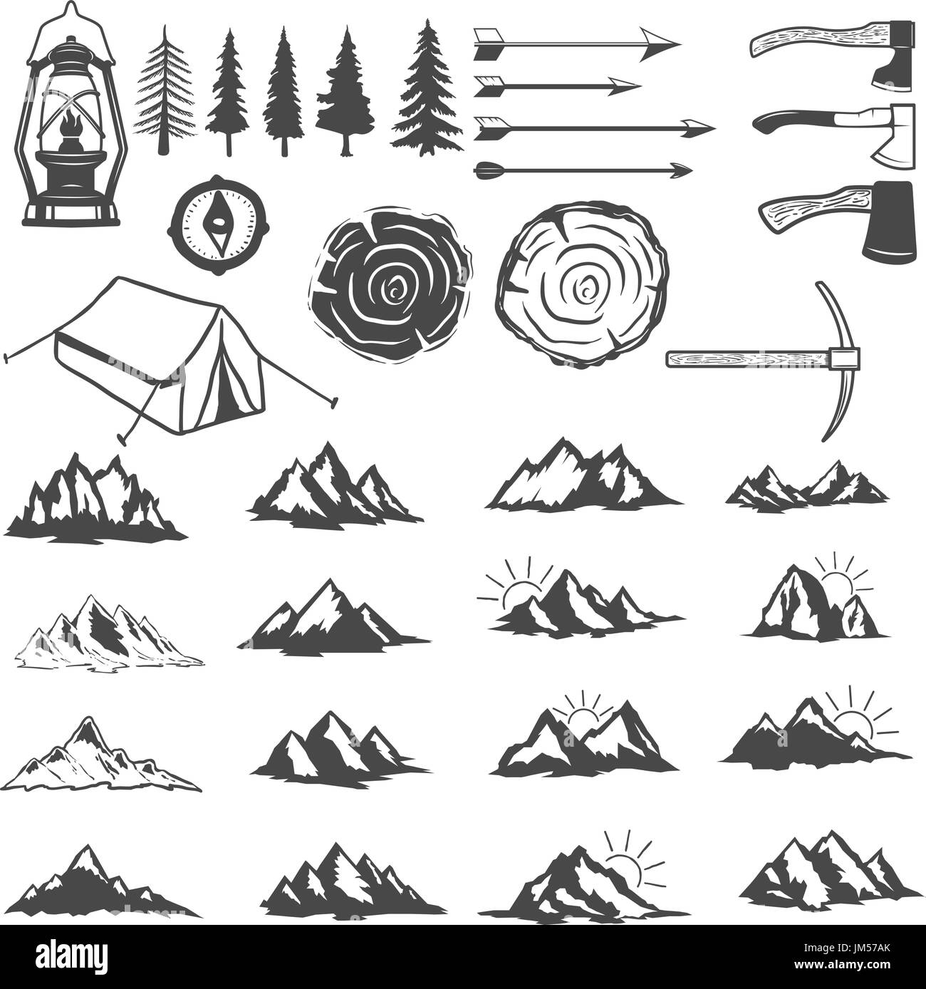 Добрые походы. Снаряжение для похода вектор. Палатка котелок. Поход элементы. Туристические эскизы.