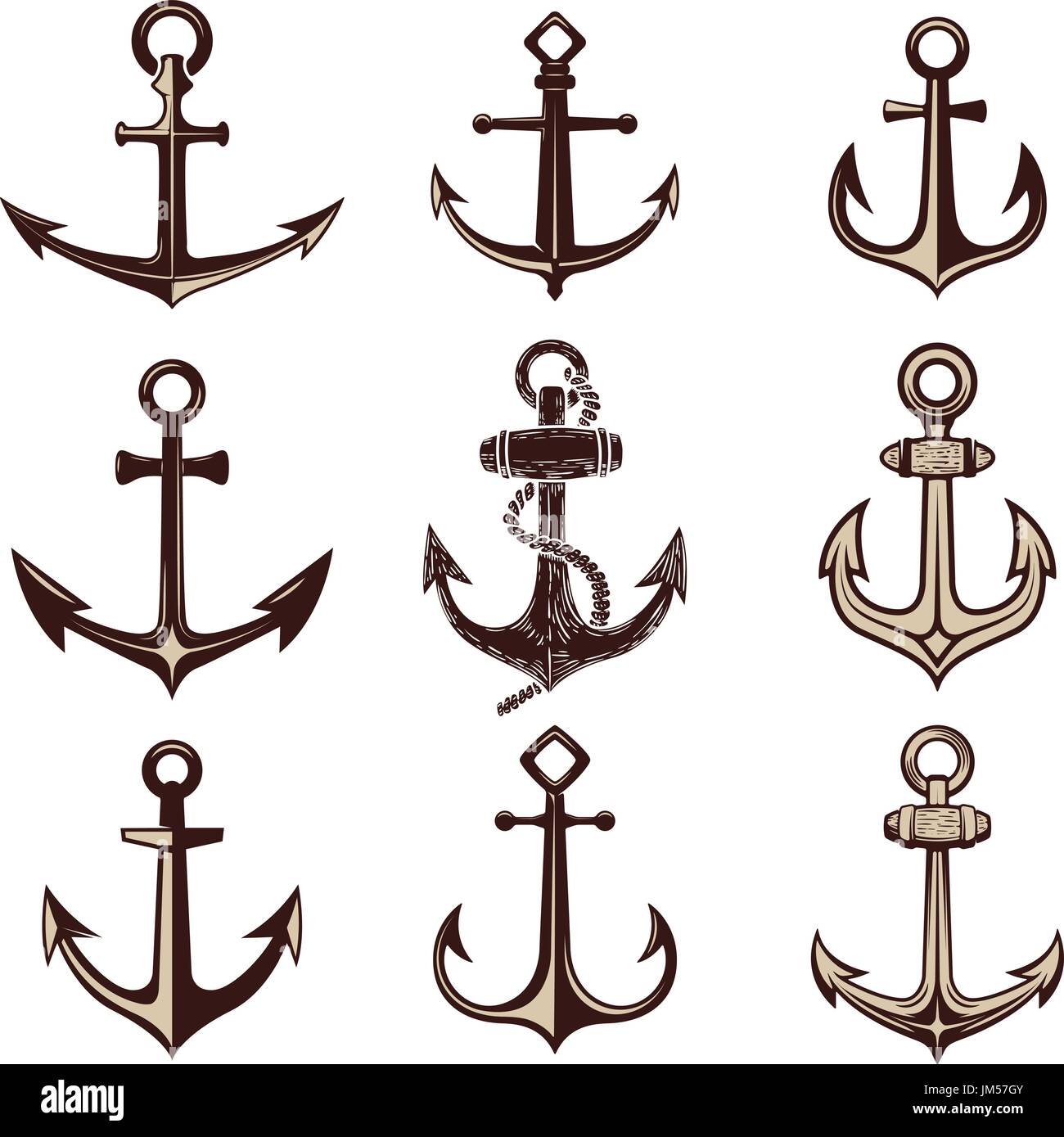 Satz der Anker. Design-Element für Label, Emblem, Logo, Zeichen. Vektor
