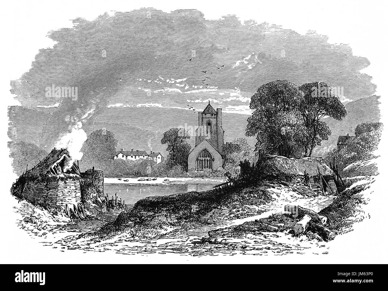 1870: die 14. Jahrhundert Pfarrkirche in Etchingham widmet sich gesegneten Maria Himmelfahrt und St. Nikolaus. Auf die Turmspitze ist wahrscheinlich Englands älteste Messing Wetterfahne.  Etchingham ist ein Dorf und Zivilgemeinde in der Rother District East Sussex im Süden Englands Stockfoto