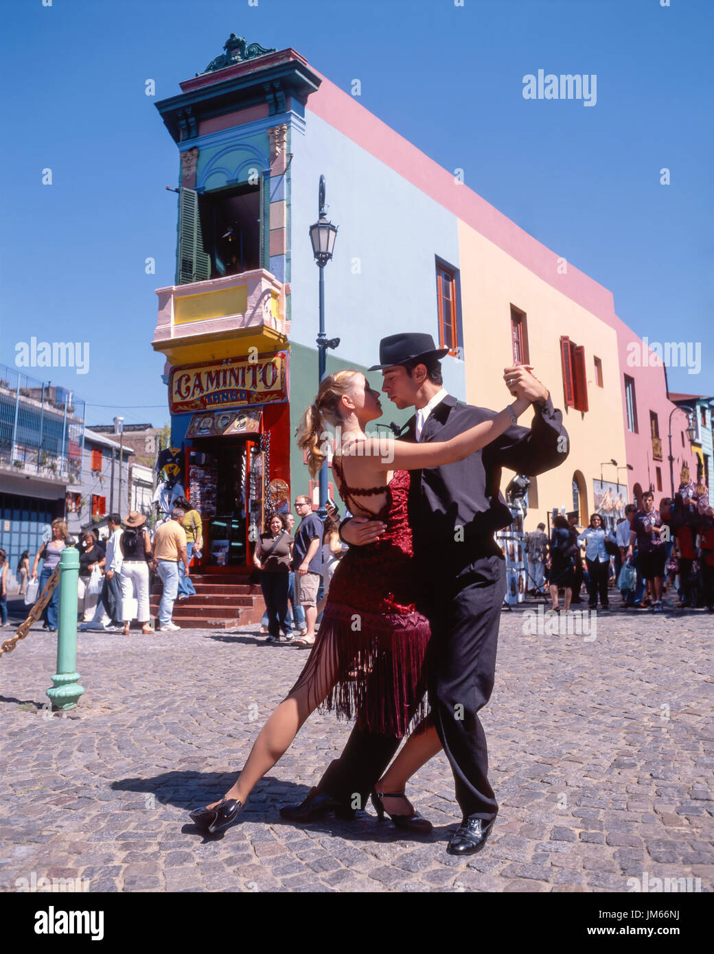 Street Tango-Tänzer, Caminito Street, La Boca, Buenos Aires, Argentinien Stockfoto