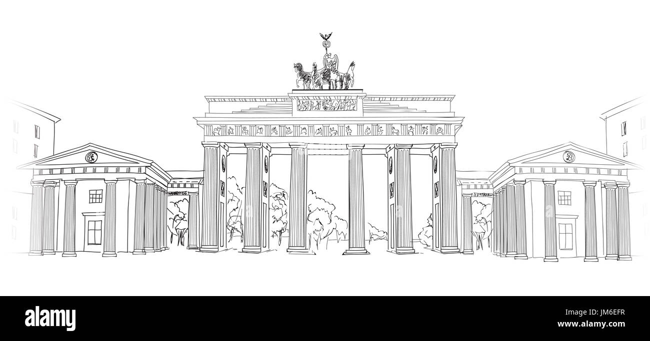 Reisen Deutschland Berliner Stadtbild das Brandenburger Tor in Berlin-Skyline-Vektor-Illustration. Brandenburger Tor in Berlin, Deutschland Stockfoto