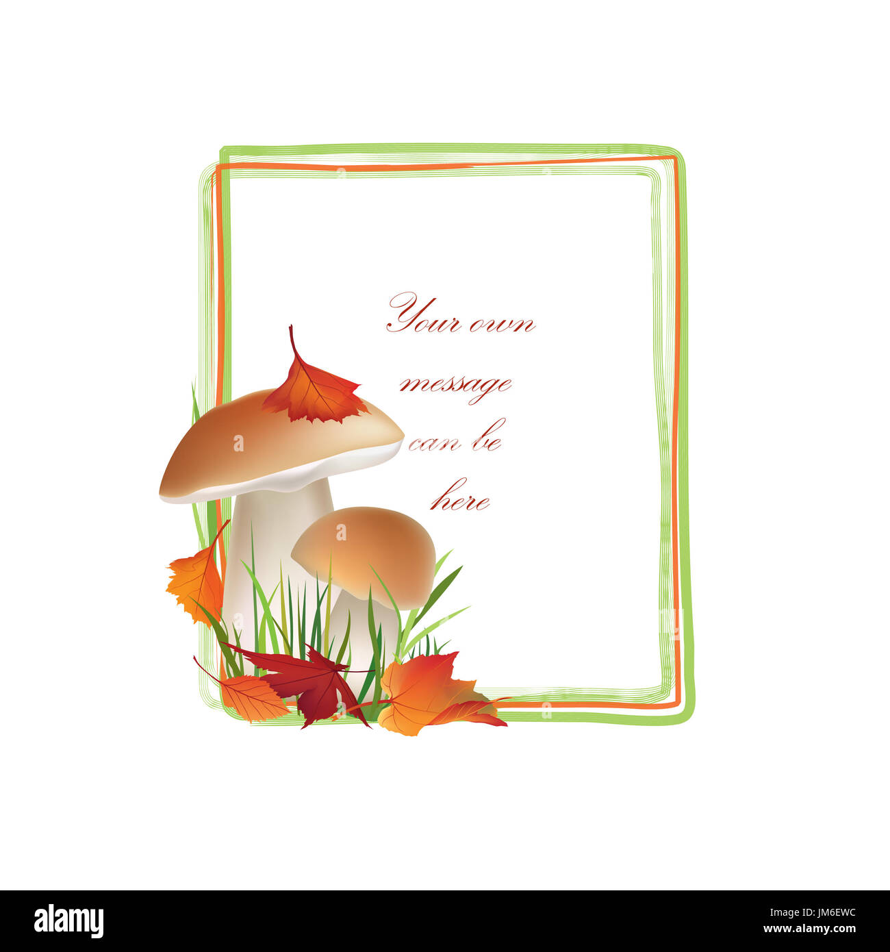 Herbst frame. Pilze Pfifferlinge Pilze vector Hintergrund mit Kopie Raum. Blumen fallen Grenze auf weißem Hintergrund. Essen Abbildung. Stockfoto