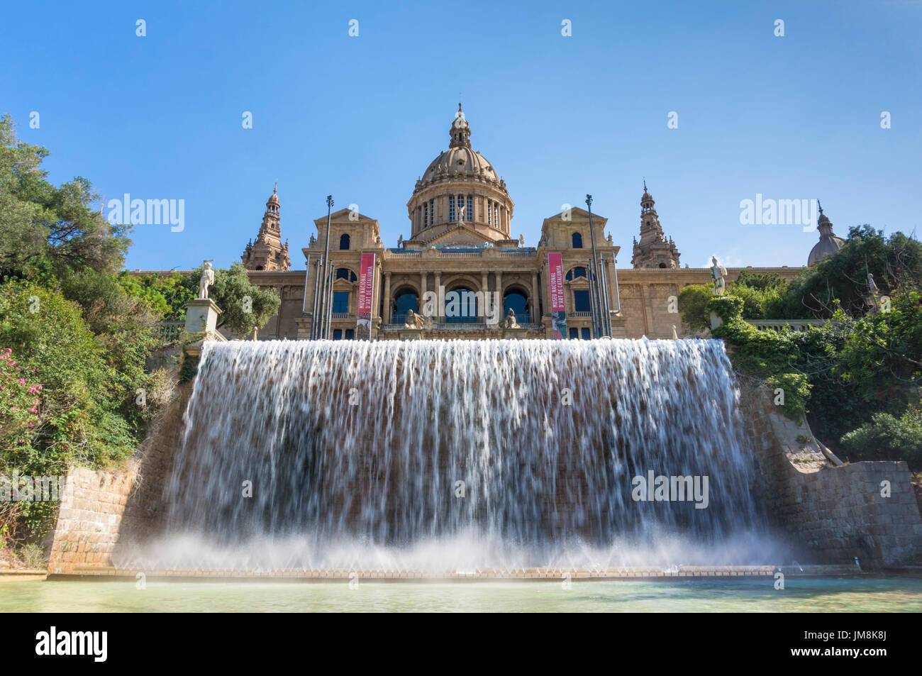 Barcelona-Catalunya Spanien Barcelona Stadt Palau Nacional National Art Museum of Catalonia Plaça de Les Cascades Wasserkaskade Montjuic-Barcelona-Spanien Stockfoto