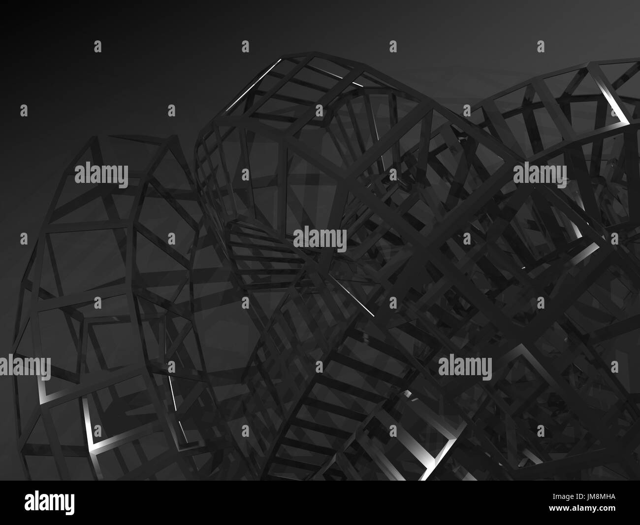 Abstrakt schwarz digitale grafischen Hintergrund, physische Drahtrahmen Struktur Installation. 3D illustration Stockfoto