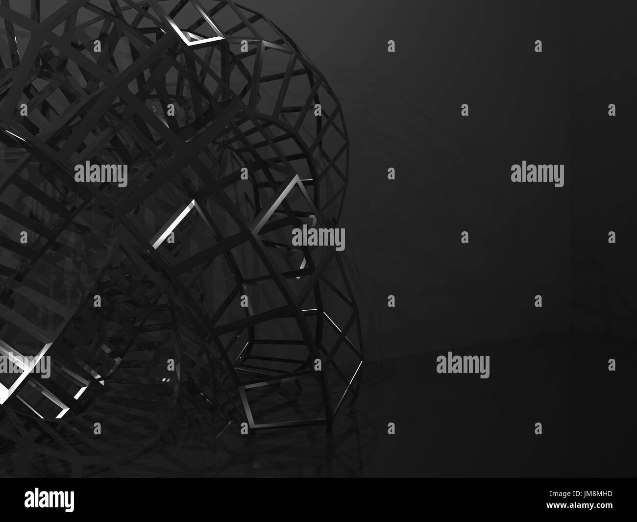 Abstrakte digitale Grafik schwarzem, physische Wire-Frame-Struktur. 3D illustration Stockfoto