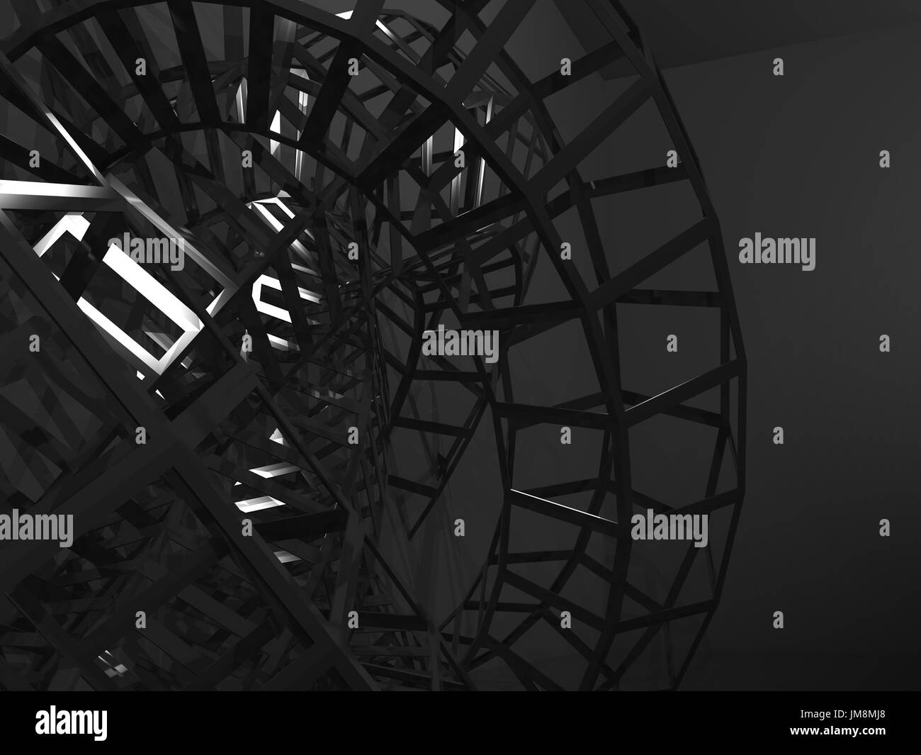 Abstrakt schwarz digitale grafischen Hintergrund, physische Draht-Frame-Struktur in Dunkelheit. 3D Render-illustration Stockfoto