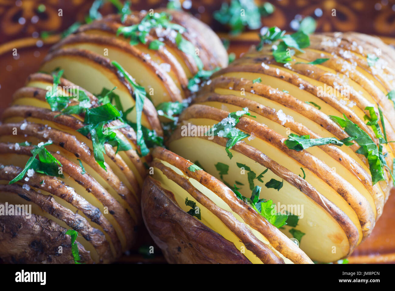 gebackene Kartoffeln Closeup selektiven Fokus Stockfoto