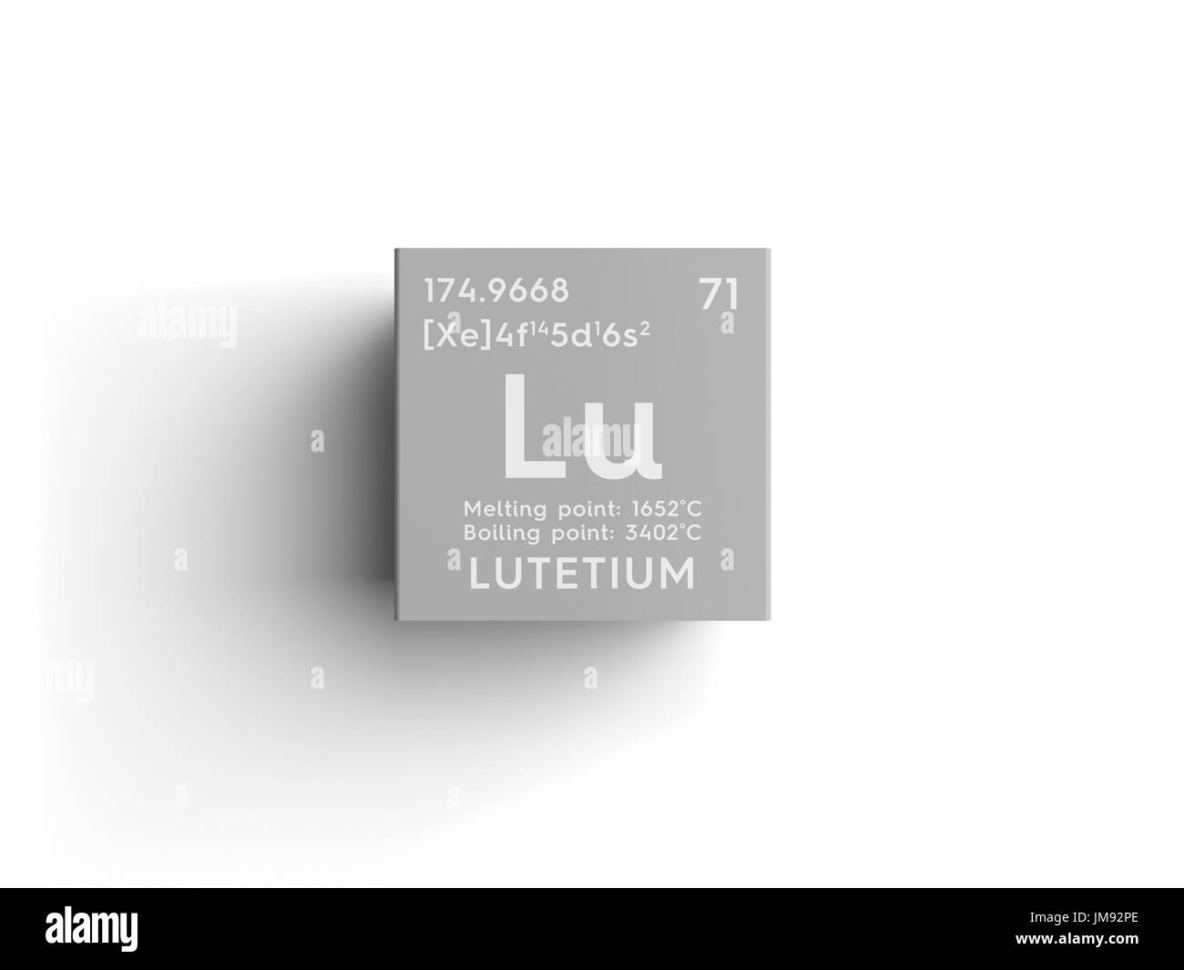 Lutetium. Lanthanoids. Chemisches Element von Mendelejews Periodensystem. Lutetium in quadratische Würfel Kreativkonzept. Stockfoto