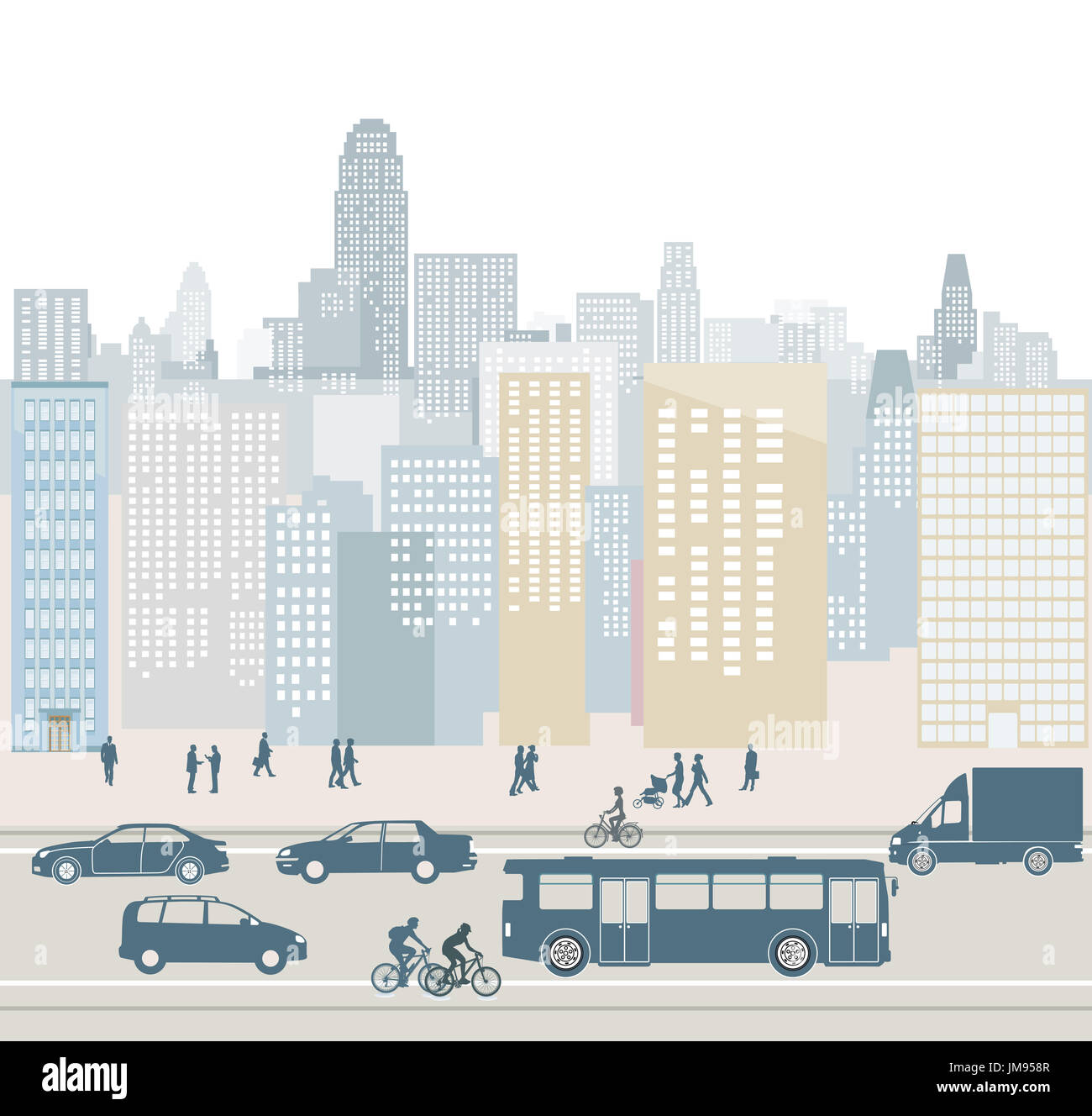 Stadtbild mit Straße und Verkehr illustration Stockfoto