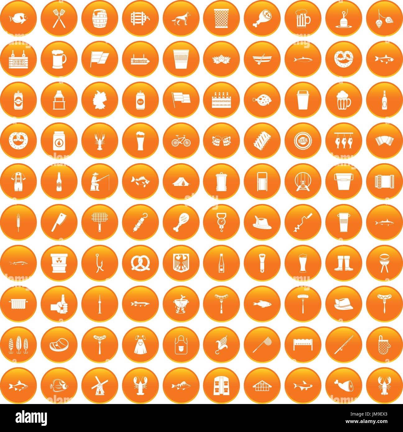 100 Bier Icons set orange Stock Vektor