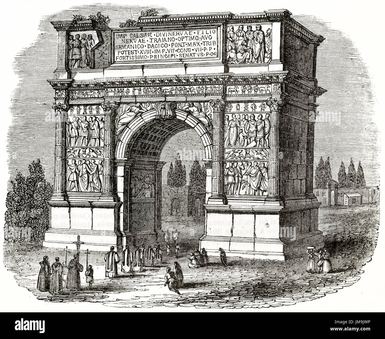 Alte Ansicht der Trajansbogen, Benevento, Italien. Von unbekannter Autor veröffentlicht am Magasin Pittoresque, Paris, 1837. Stockfoto