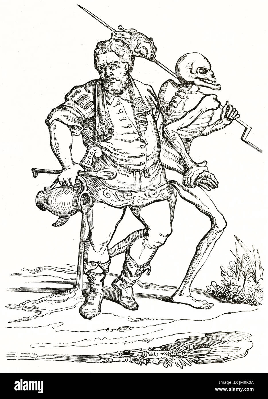 Alte Abbildung der Tanz des Todes: der Koch. Von unbekannter Autor veröffentlicht am Magasin Pittoresque, Paris, 1837 Stockfoto