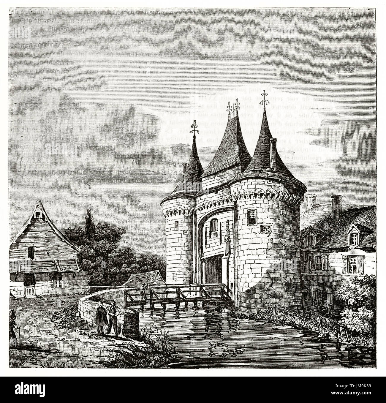 Alte Ansicht von Saint-Julien-Tor in La Ferte-Bernard, Frankreich. Erstellt von Andrew, Best und Leloir, veröffentlicht am Magasin Pittoresque, Paris, 1837 Stockfoto