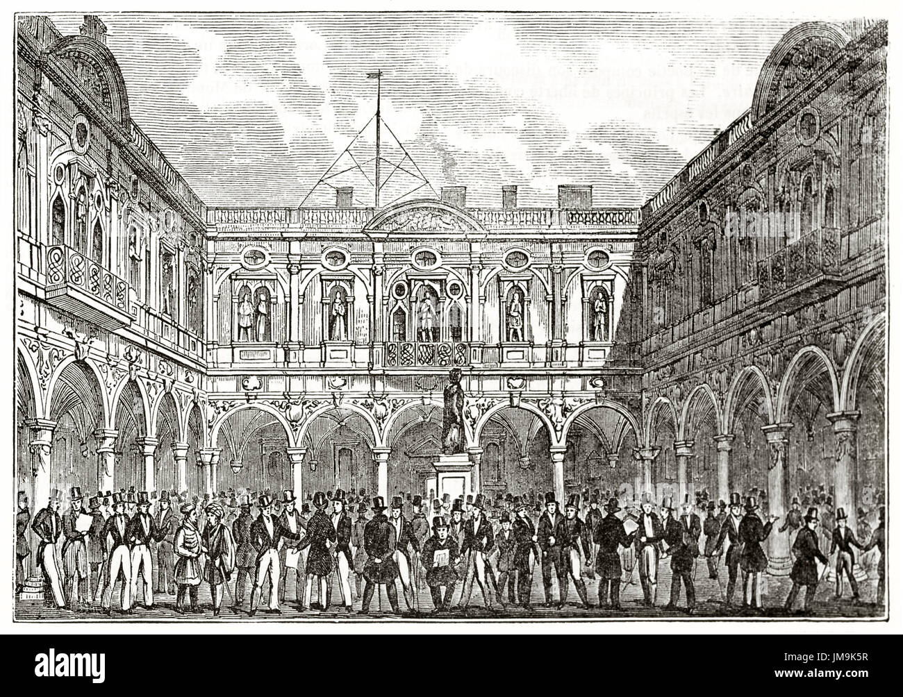 Alte Ansicht des Hofes Royal Exchange, London. Von unbekannter Autor veröffentlicht am Magasin Pittoresque, Paris, 1837 Stockfoto