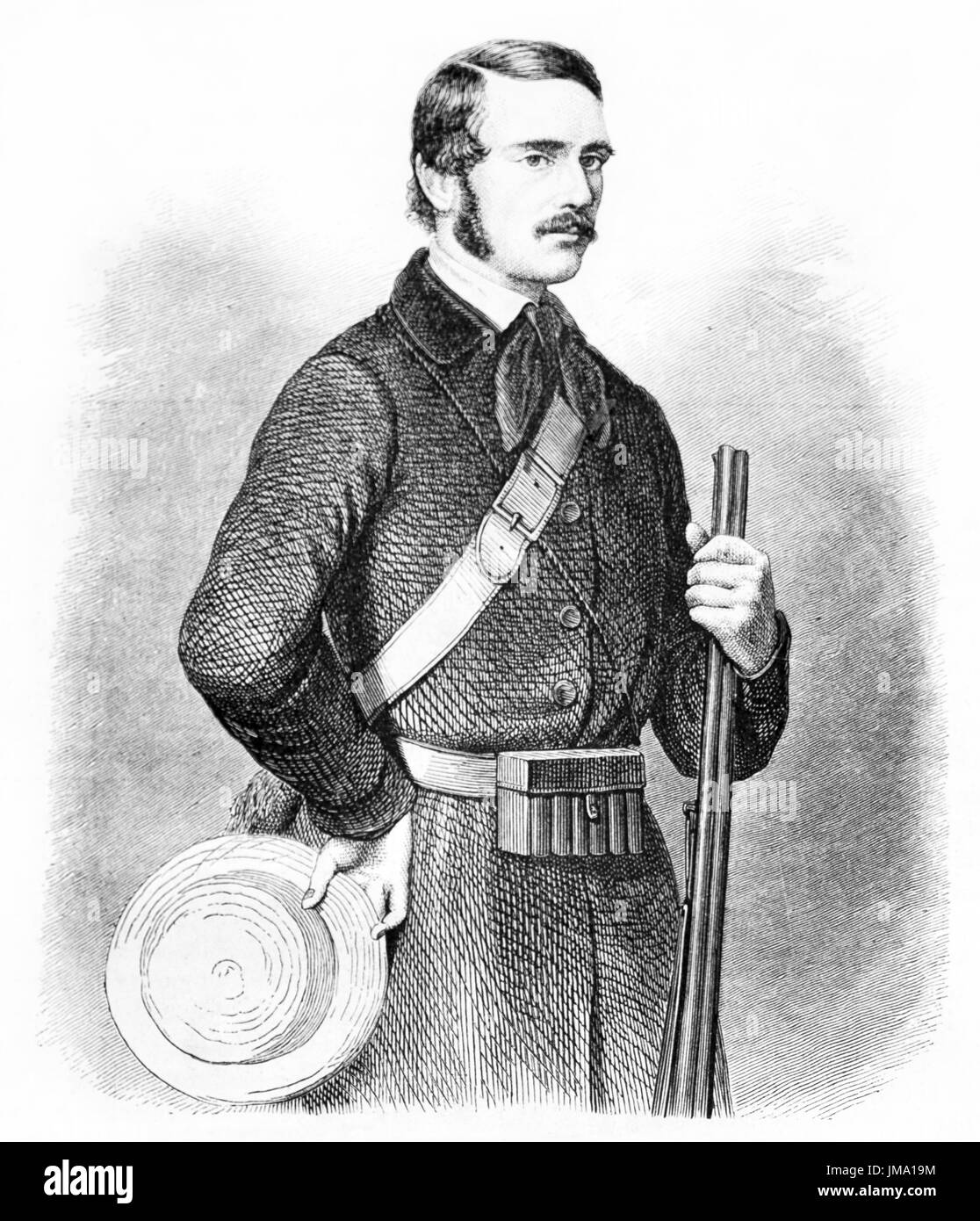 Alten gravierte Portrait von Karl Johan Andersson (1827 – 1867), schwedische Forscher, Jäger und Händler. Erstellt von Trichon, veröffentlicht am Le Tour du Monde, P Stockfoto