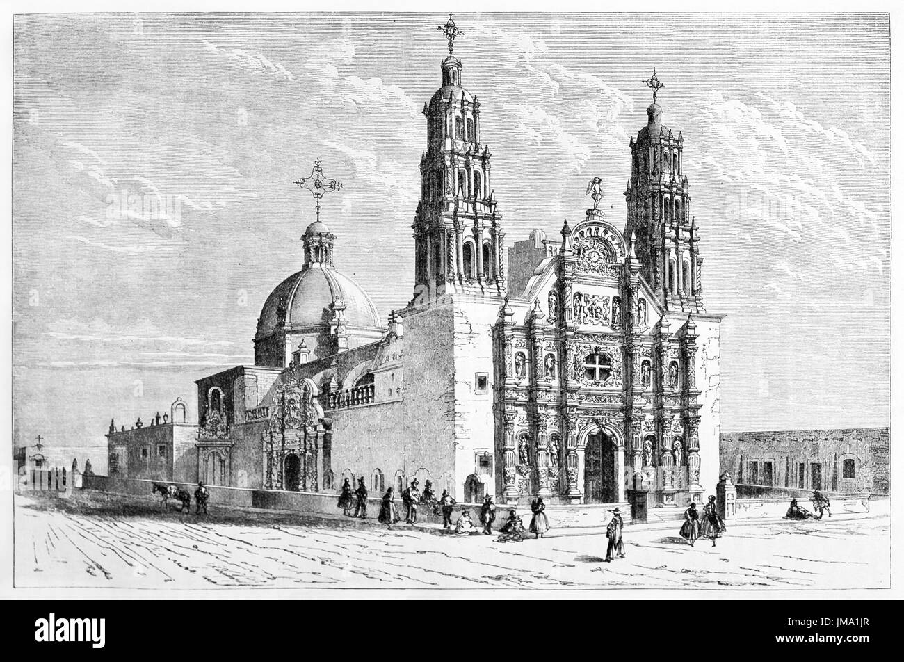 Alte Ansicht der Metropolitan Cathedral Church of the Holy Cross, unsere Liebe Frau von Regia und St. Franziskus von Assisi, Chihuahua, Mexiko. Erstellt von Lancelot und M Stockfoto