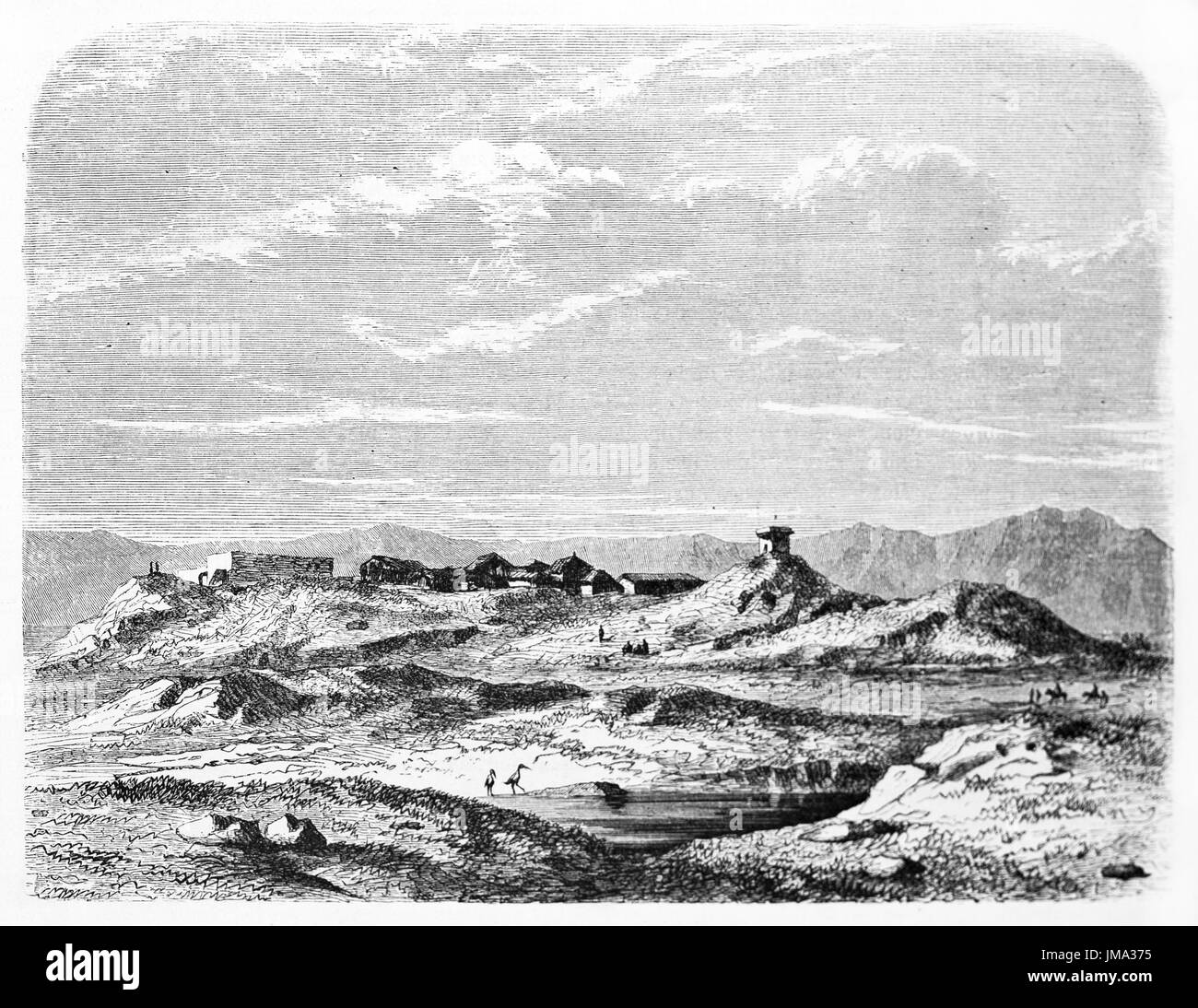 Alte Ansicht von Khorsabad (ehemals Dur Sharrukin: Standlager der Sargon), antike assyrische Hauptstadt, Nord-Irak. Erstellt von Flandin, veröffentlicht am Le Tour du M Stockfoto