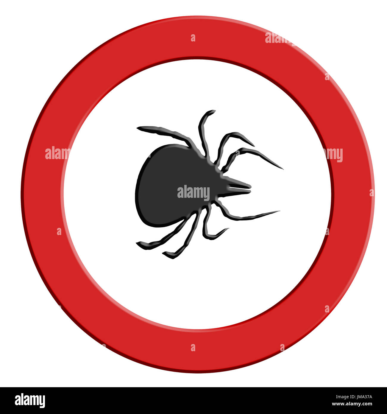 Borreliose und Zecken Warning, runde rote Warnzeichen mit Häkchen-Symbol. Stockfoto