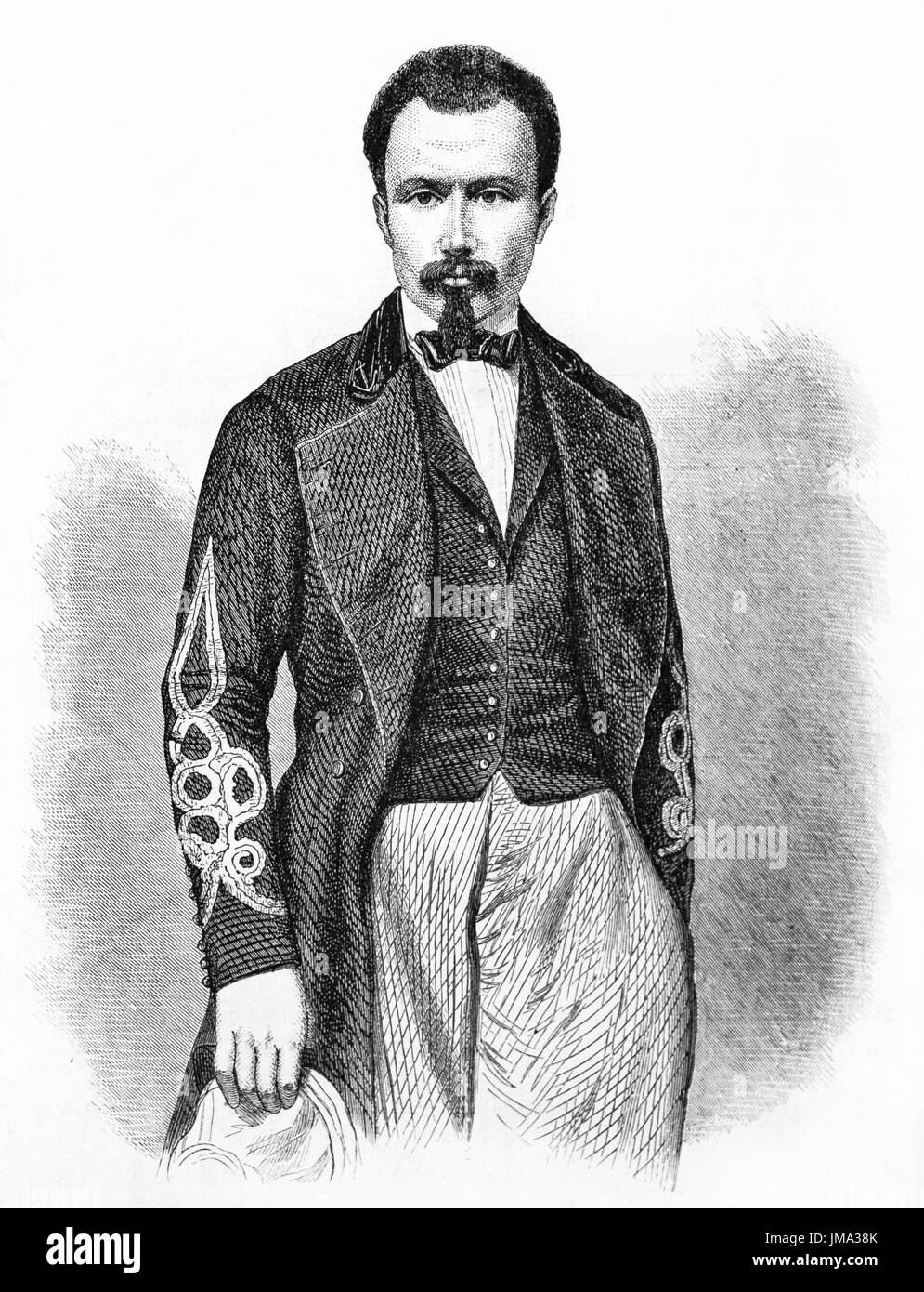 Alten gravierte Porträt von Lieutenant Lambert, französische Voyager. Erstellt von Trichon und Hadamard, veröffentlicht am Le Tour du Monde, Paris, 1861. Stockfoto