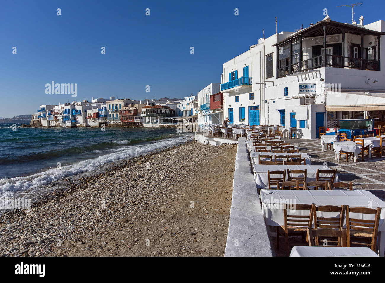Klein-Venedig auf der Insel Mykonos, Kykladen, Griechenland Stockfoto