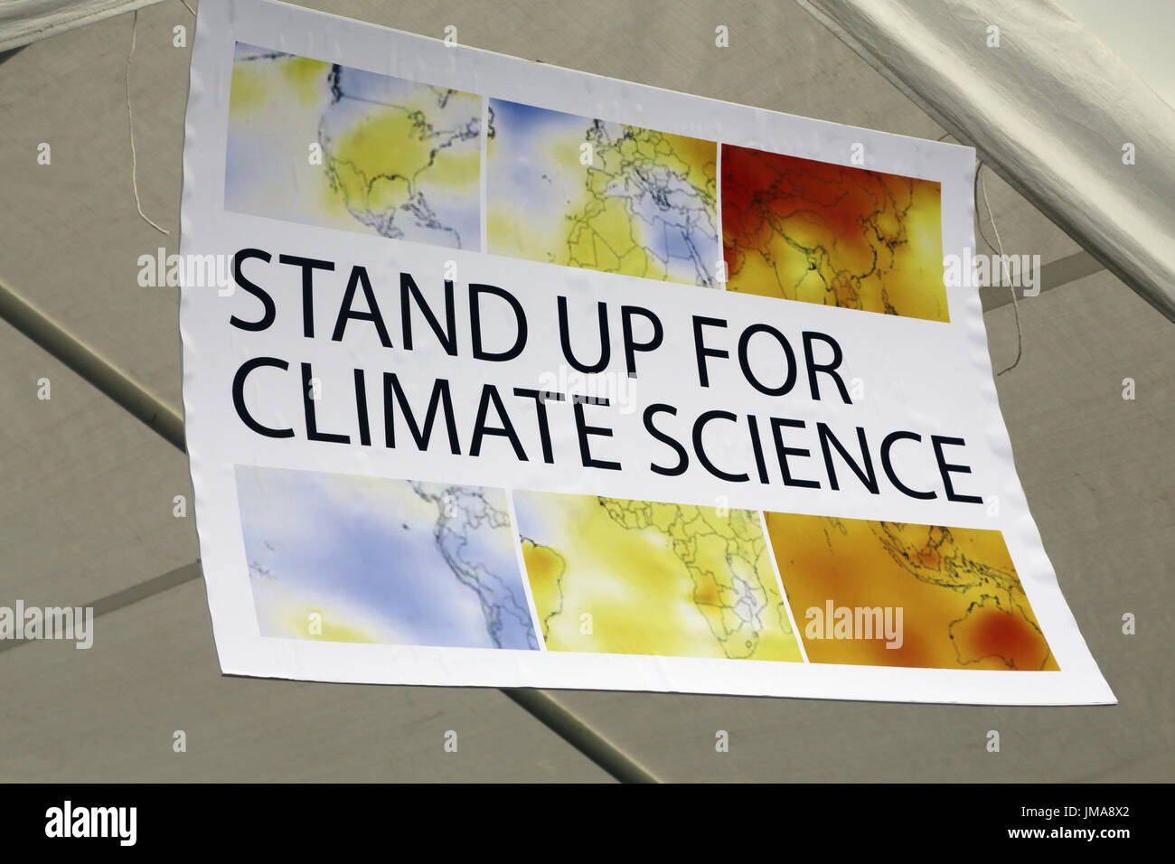 Stehen Sie für Klima-Wissenschaft-Poster auf. Stockfoto
