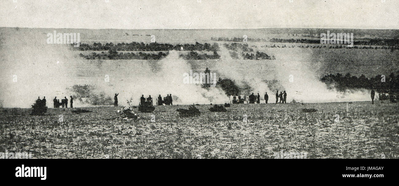 Französische Artillerie-Beschuss von deutschen Linien Stockfoto