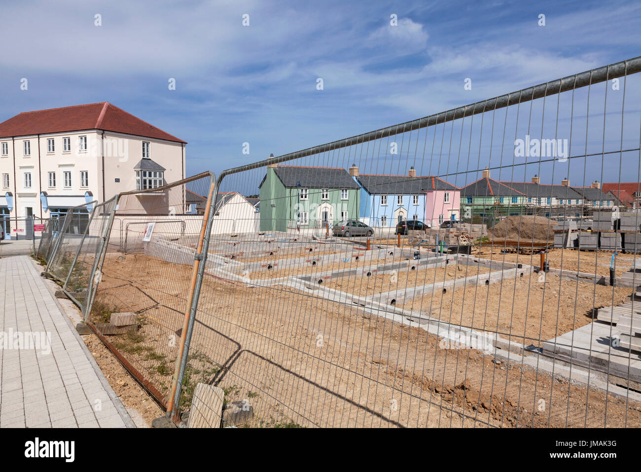 Hausbau auf dem Nansledan 540 Hektar neue Wohnprojekt in Newquay, Cornwall, in Verbindung mit dem Herzogtum Cornwall gebaut. Stockfoto