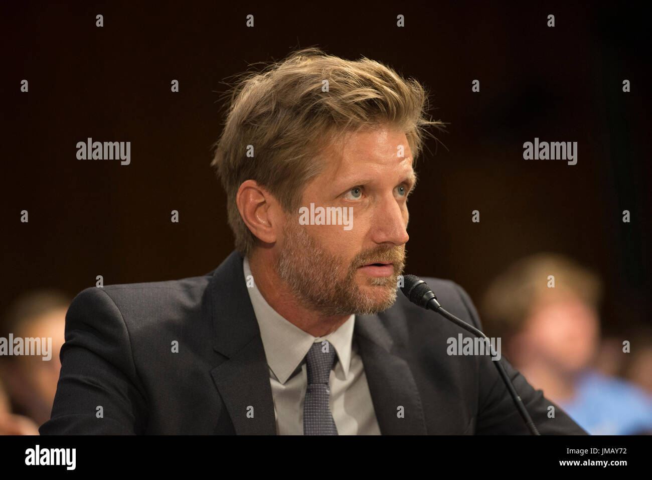 Washington DC, 26. Juli 2017, USA: Schauspieler Paul Sparks, der Typ1-Diabetes hat, bezeugt an ein Senat Special Committee on Aging in Washington, DC. Patsy Lynch/MediaPunch Stockfoto