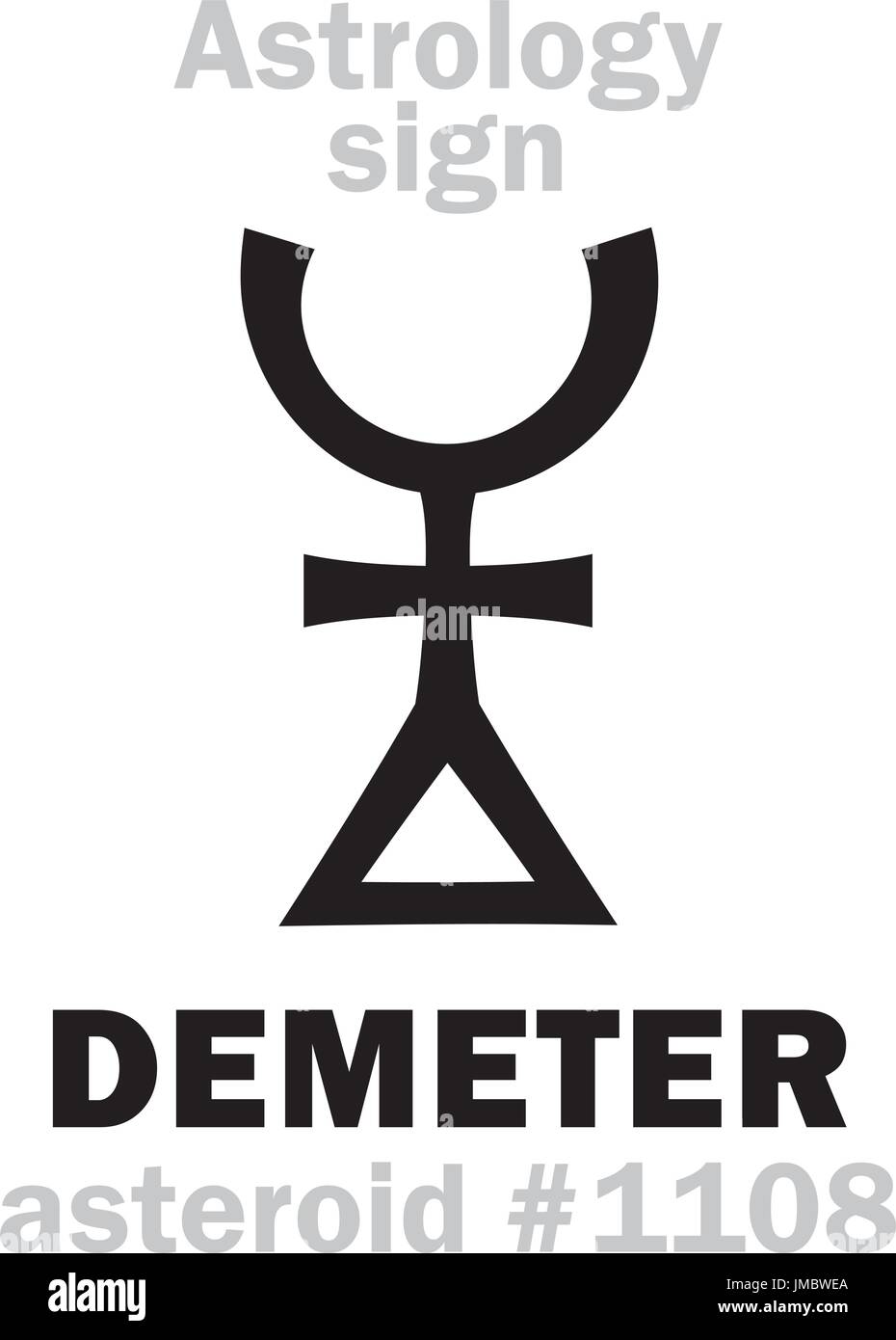 Astrologie-Alphabet: DEMETER, Asteroid #1108. Hieroglyphen Charakter Zeichen (einzelnes Symbol). Stock Vektor
